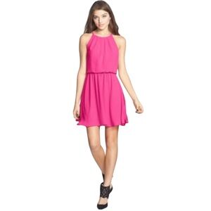 Blouson Chiffon Skater Pink Casual Dress S